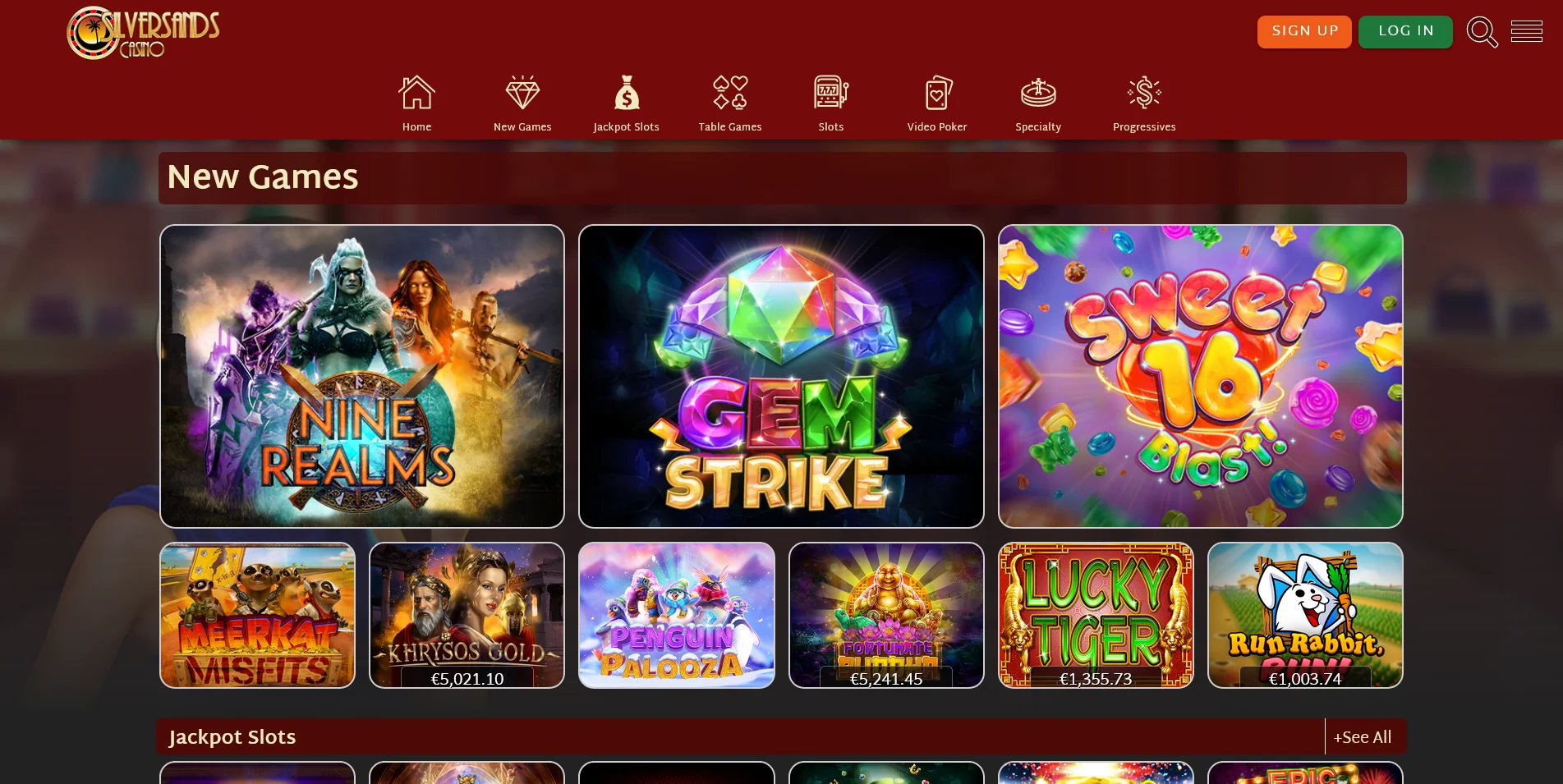 Catch a sight of the SilverSands Casino homepage in our screenshot.