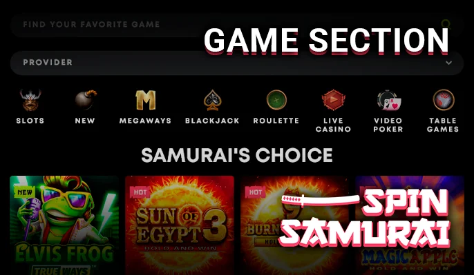 Explore the Spin Samurai Casino Gaming Section with Provider and Game Selection