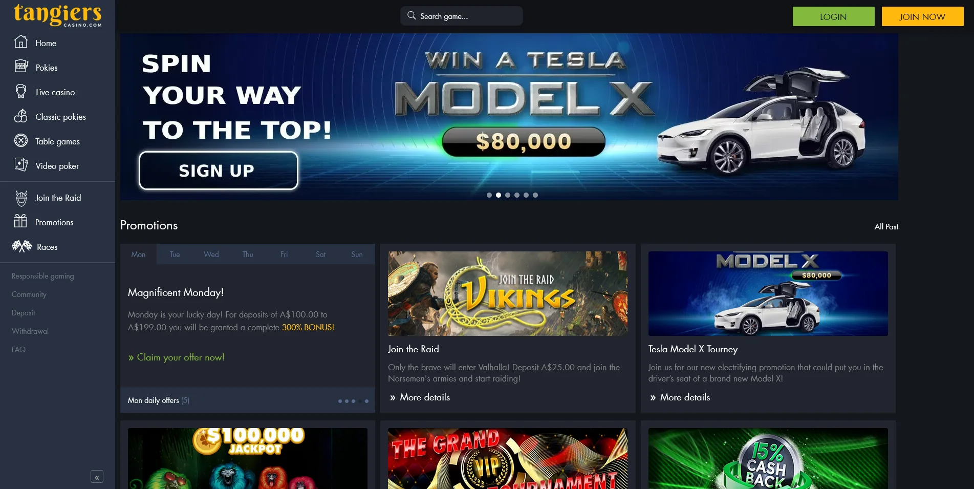 Illustration of the Promotions Section on Tangiers Casino's platform
