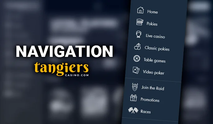 The main menu of Tangiers Casino presents crucial navigation tools.