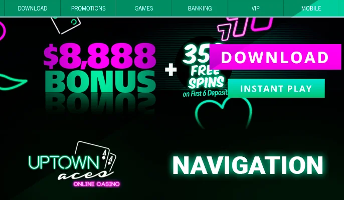 User-Friendly Navigation Buttons and Welcome Bonus Banner at Uptown Aces Casino