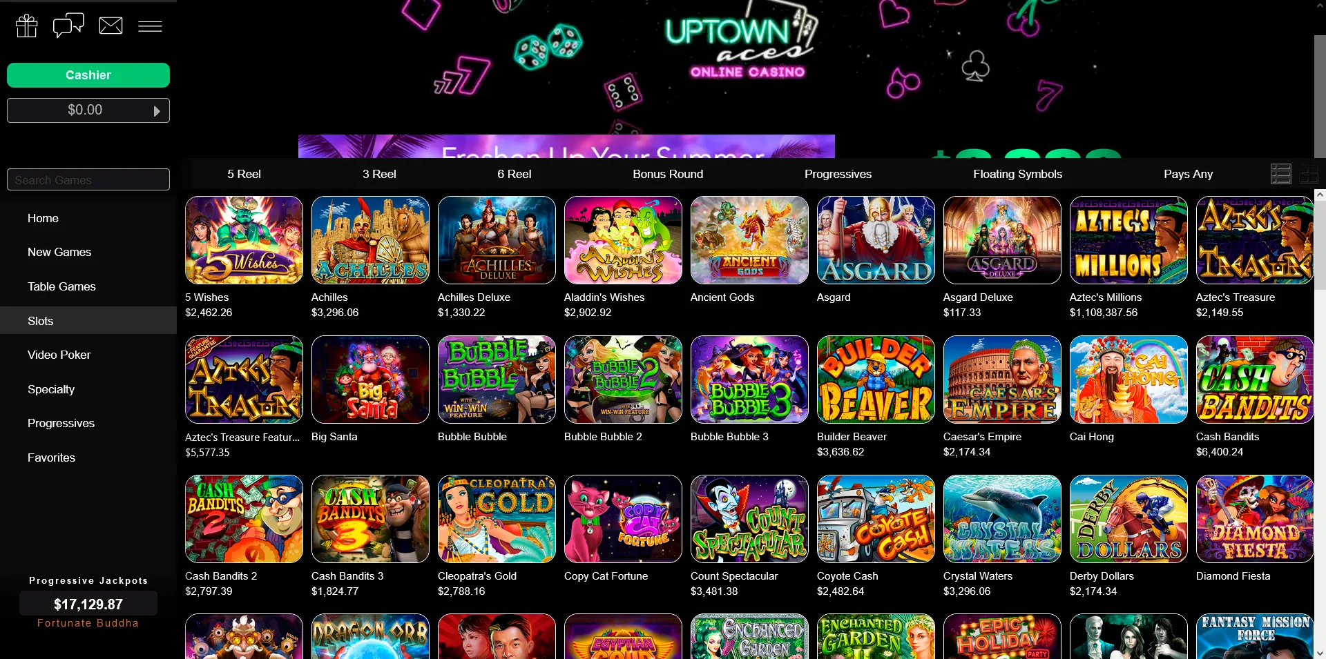 A Glimpse into the Real Money Gaming Section at Uptown Aces Casino