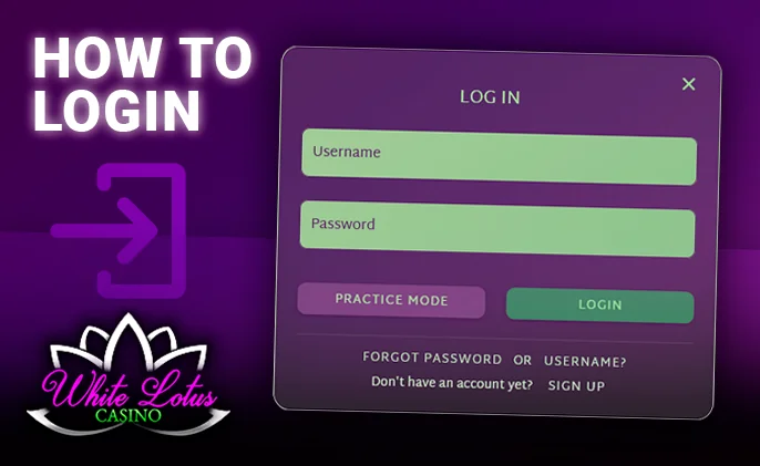 White Lotus Casino Log-in Form Accompanied by Login Symbol