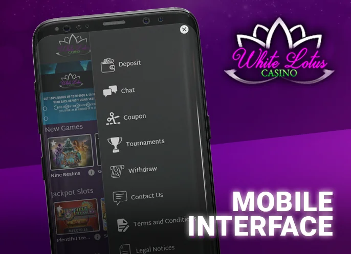 Mobile Interface Overview for White Lotus Casino.