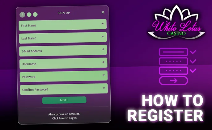 Look of White Lotus Casino Signup Form and Info Pin