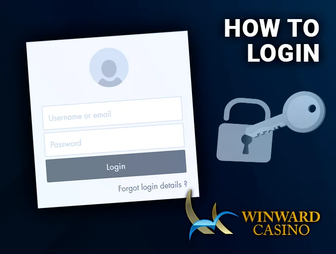 Winward Casino login setup with Username and Password fields
