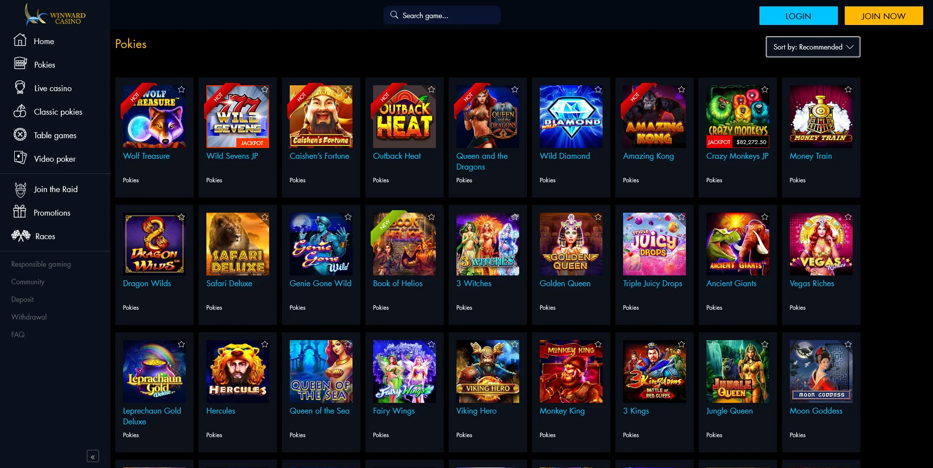 Image of the Real Money Gaming Section at Winward Casino