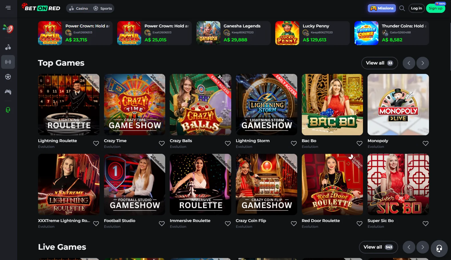 Experience the adrenaline rush of live games captured in screens from BetOnRed's online casino offering.