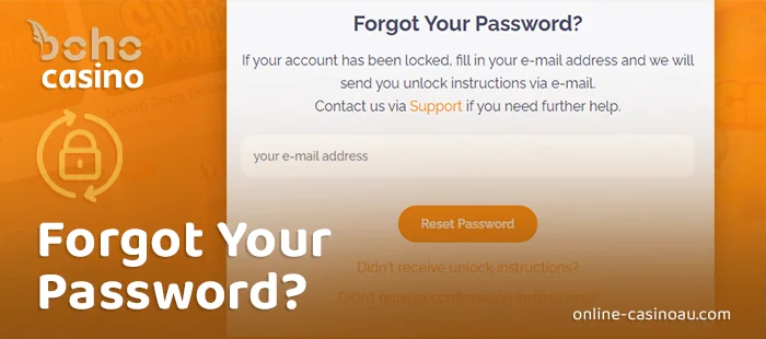 Instructions on retrieving a forgotten Boho Casino password