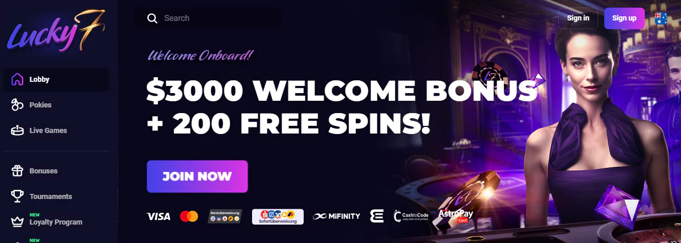 Welcome incentive at lucky7even Casino - securing up to 325%