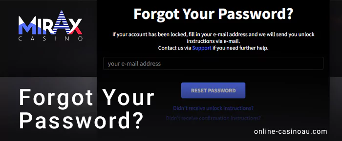 Password recovery steps for your Mirax Casino account