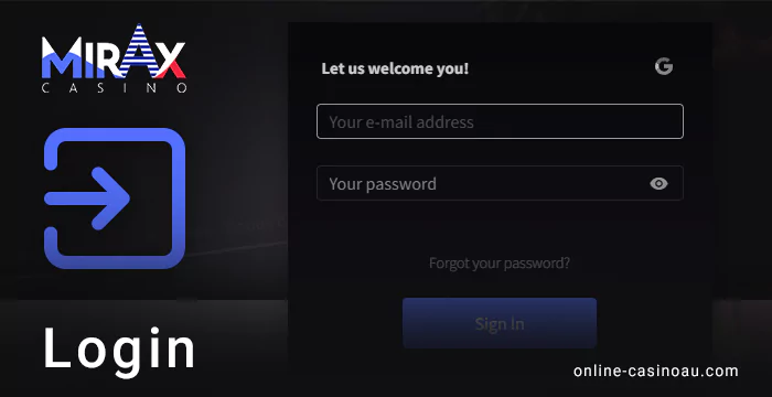 Instructions on how to sign in at Mirax Casino