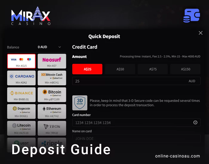 Deposit Process at Mirax Casino