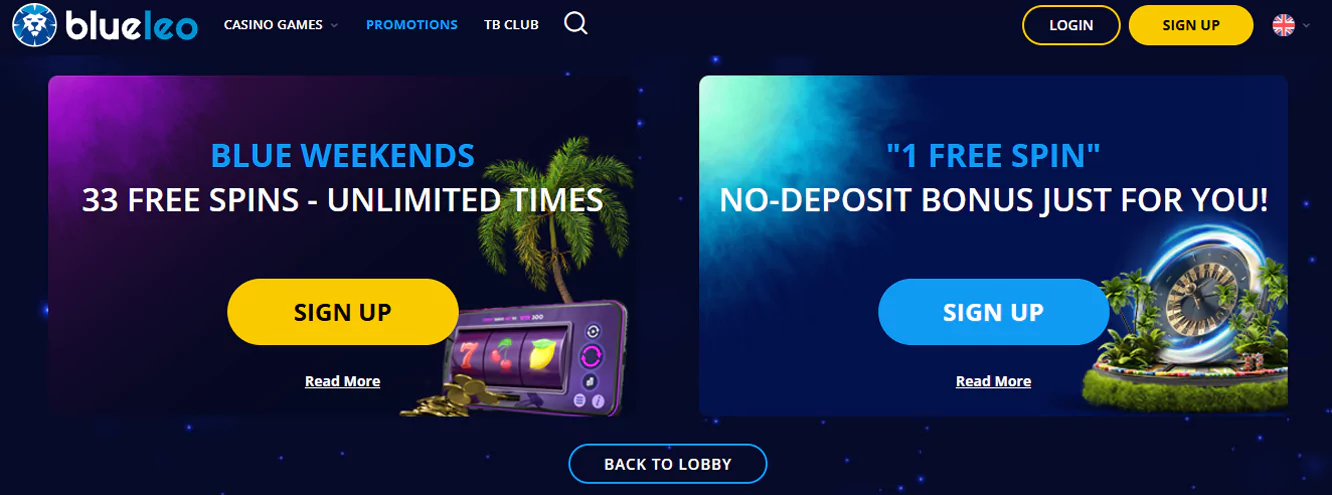 Claim a free spin every single day at Blue Leo Casino.