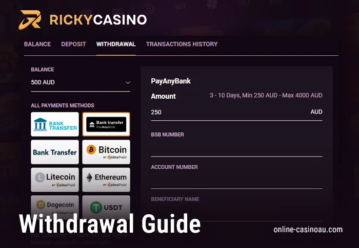 <b>Legal and Licensing Information</b>: Details on Ricky Casino’s compliance and credibility, marked by an authoritative seal;