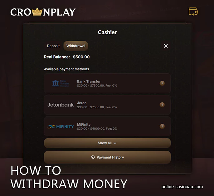 Withdrawing your winnings from Crownplay Casino - the blueprint for payouts.