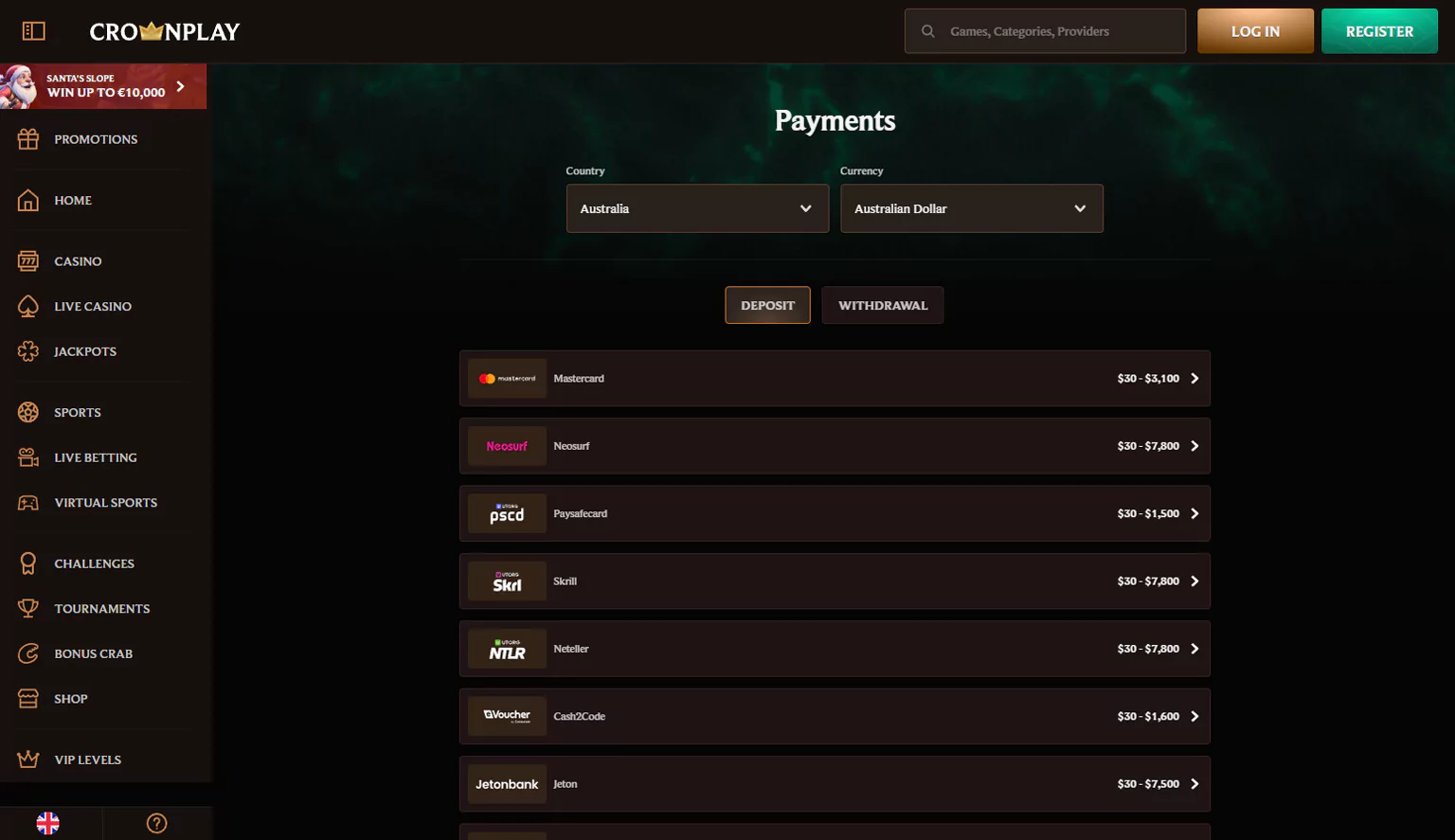 Showcase of Active Payment Methods at Crownplay's Transaction Hub