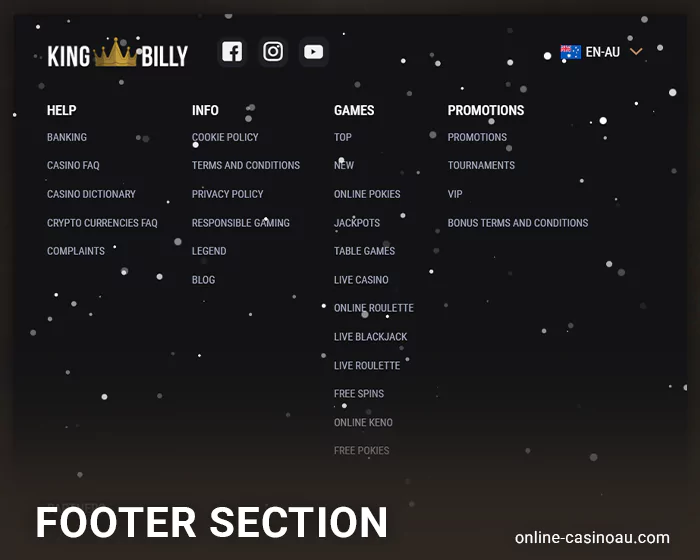 End of Page: Must-know Links and Details at King Billy Casino