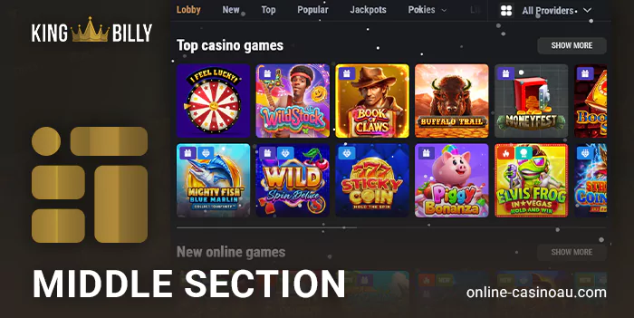 Game Gallery on the King Billy Site: Titles and Categories