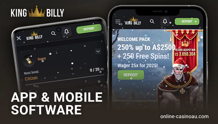 How King Billy casino's mobile version runs.