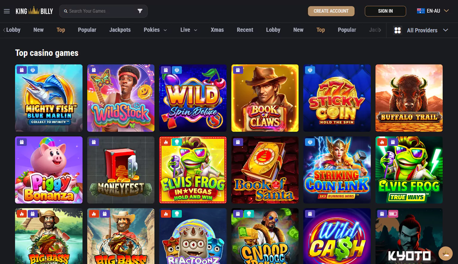 Discover what the online pokie section offers at King Billy Casino.