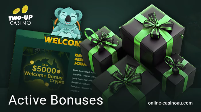 Overview of Two Up Casino's current bonus offerings