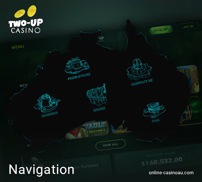 Exploring Two Up Casino - the main navigation