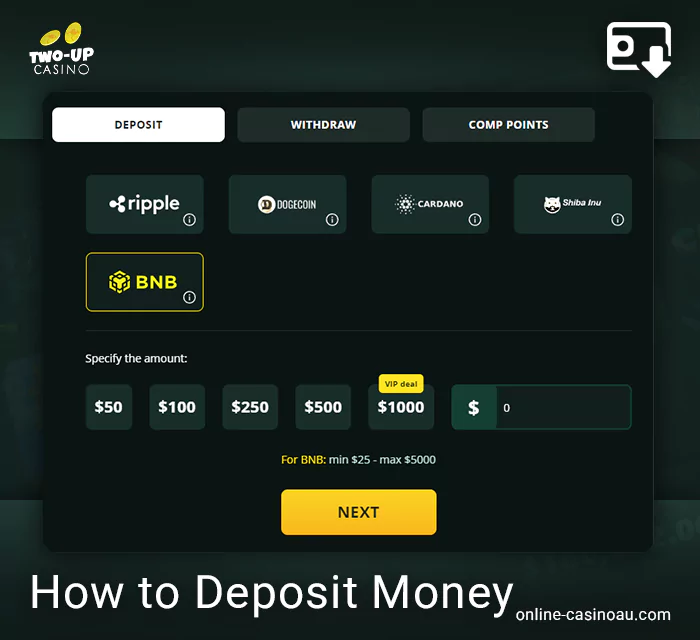 Steps to make a deposit at Two Up Casino – a quick guide.
