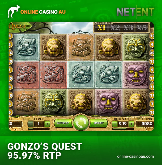 Experience the adventure of Gonzo's Quest slot from NetEnt's game library