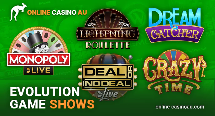 Game show selections from Evolution Gaming at online gaming sites