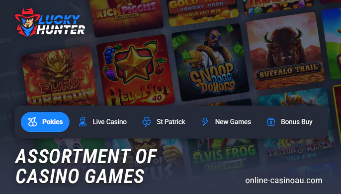 Browse the casino game lobby at Lucky Hunter's gaming site