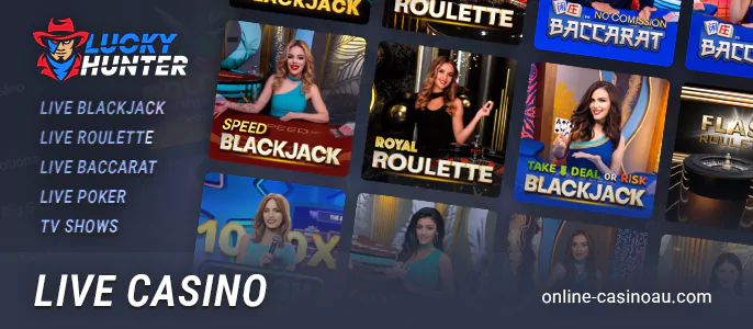 Engage with live dealer games at Lucky Hunter Casino