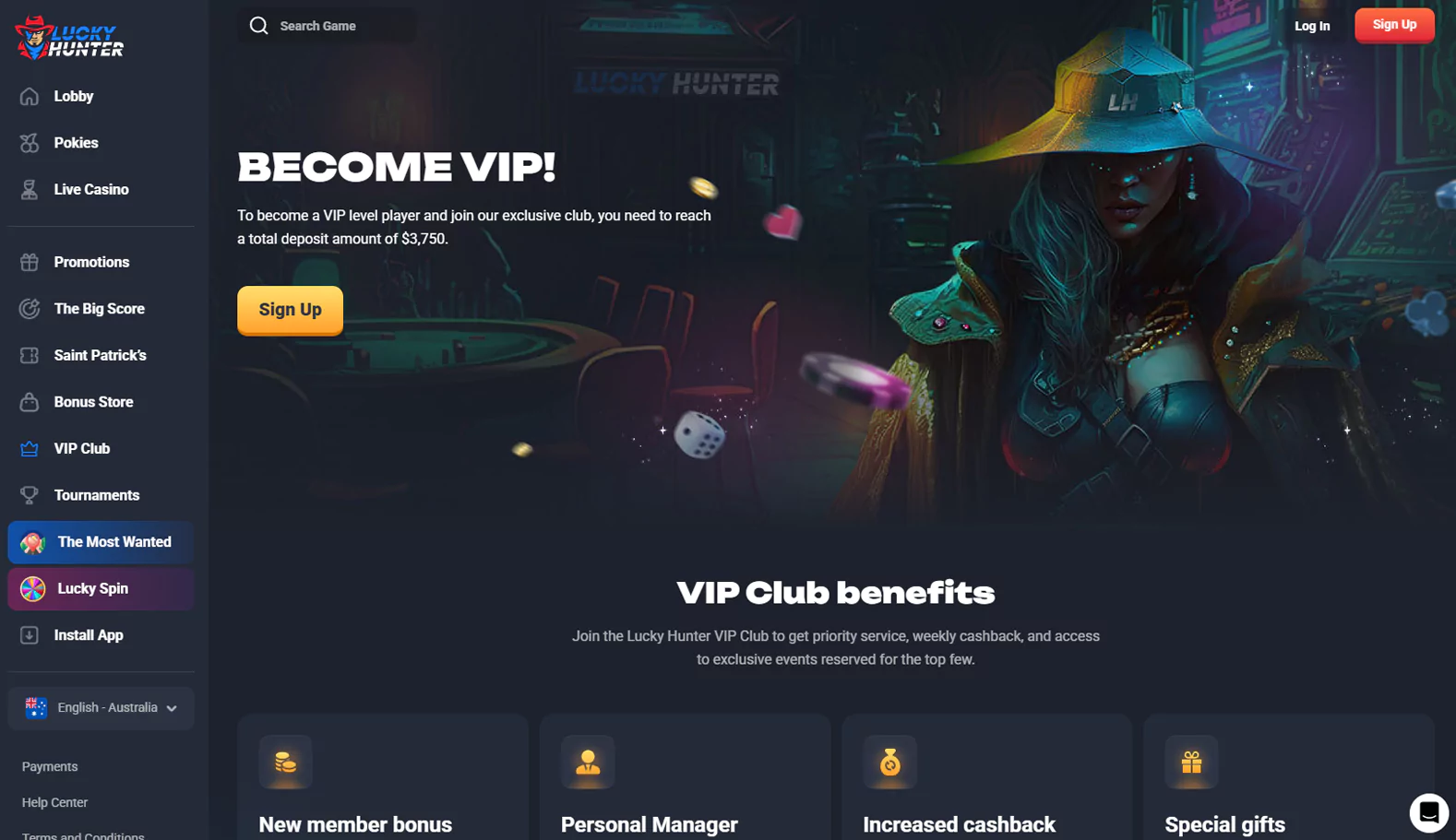 A look at the Lucky Hunter Casino's VIP program tailored for players.
