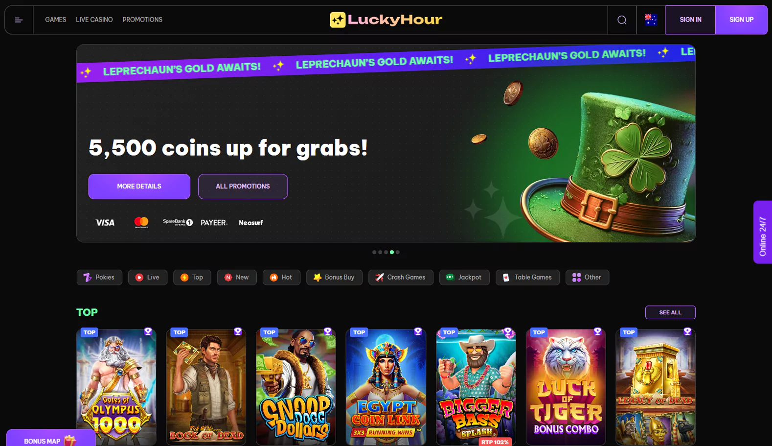 Promotional Offers Page at Lucky Hour for Australian Bettors
