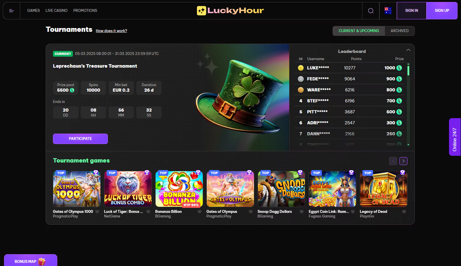 Overview of the Loyalty Program Page at Lucky Hour